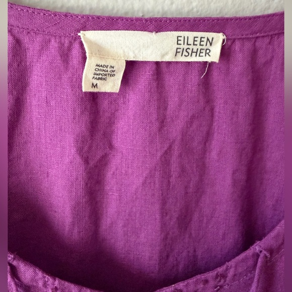 Eileen Fisher 100% Irish Linen 3/4 Sleeve Tunic Top Iridescent Beaded Purple - Picture 5 of 7